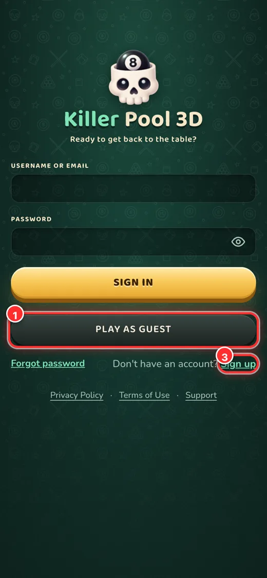 Sign-in screen: the numbers match the list.