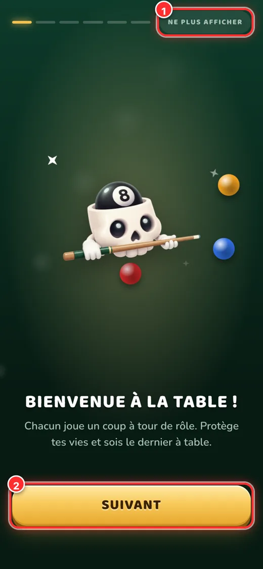 Le tutoriel de 6 pages affiché au premier lancement.