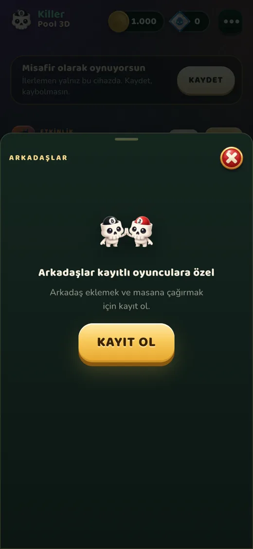 Arkadaşlar sekmesi.